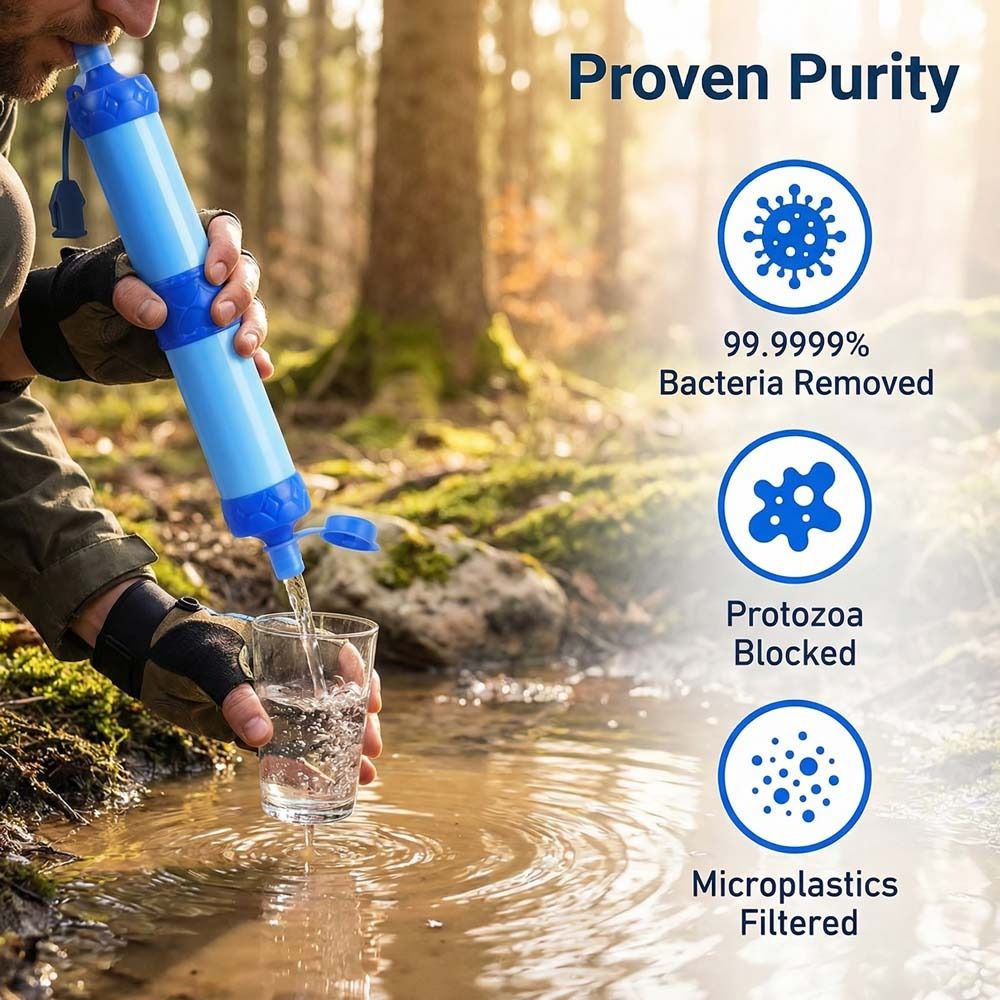 Water Purification Straw - Mini-Wasserfilter-Strohhalm, Direkttrink-Wasserreiniger, Überlebens-Trinkwasserfilter-Strohhalm
